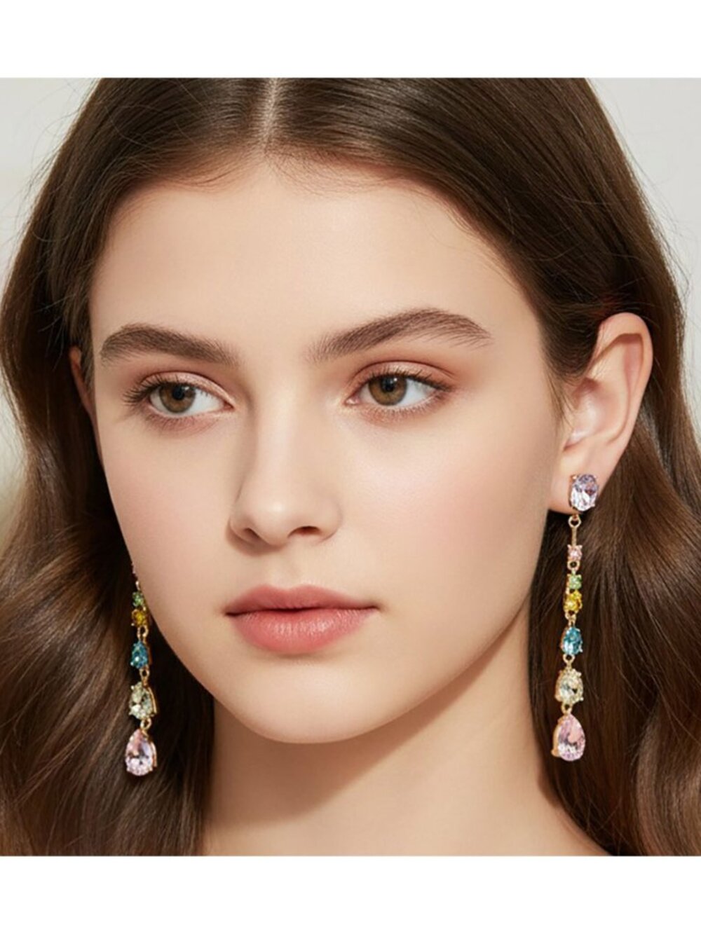 Tigerstars Multi Color Teardrop Stone Cluster Linear Drop Earrings
